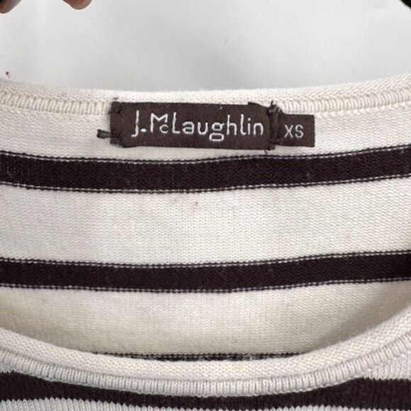 J McLaughlin XS Striped Sweater Cotton Modal Soft White Chocolate‎ Brown LS - Picture 3 of 9